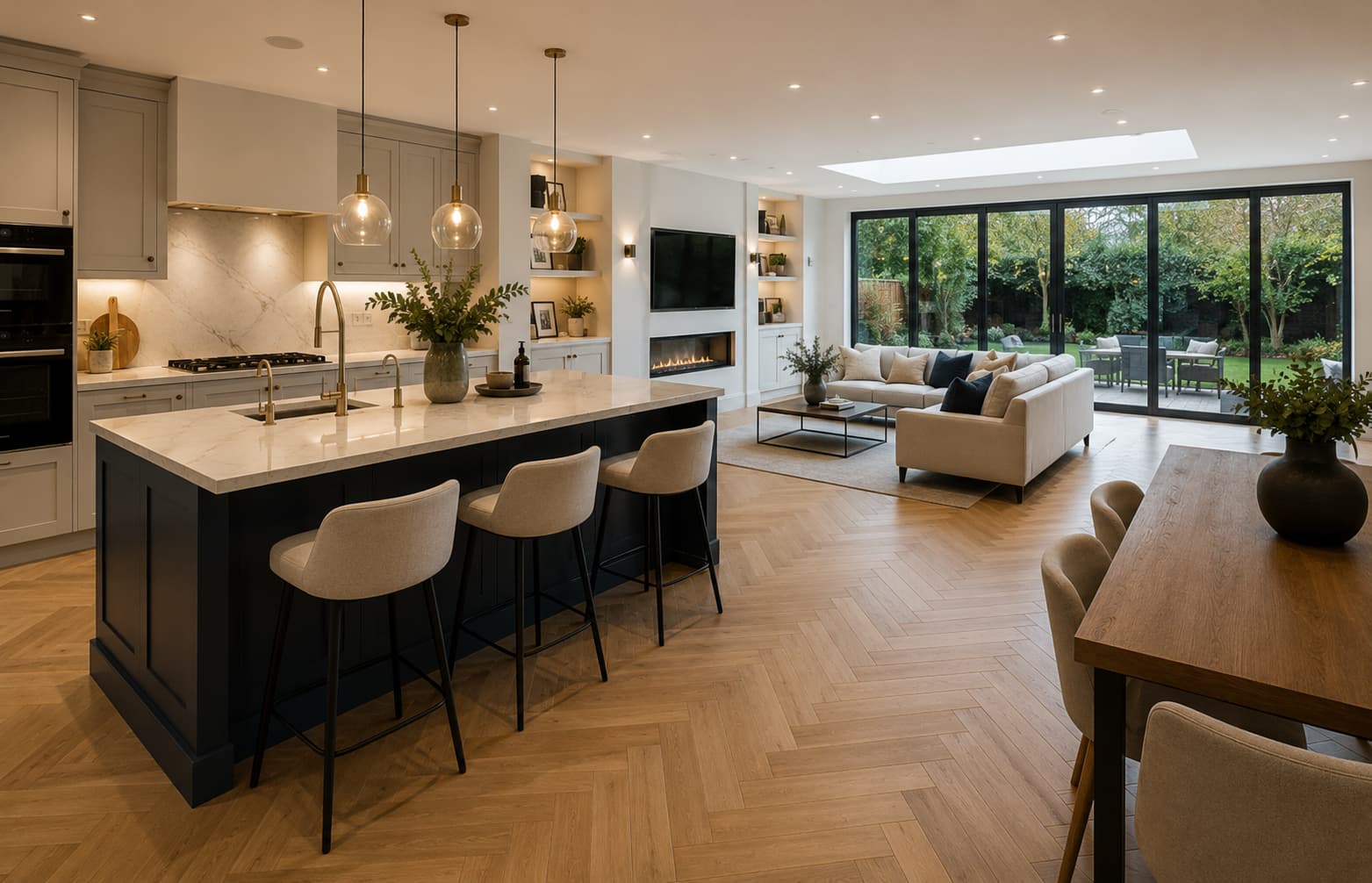 Premium open-plan kitchen and living space refurbishment in Barnet